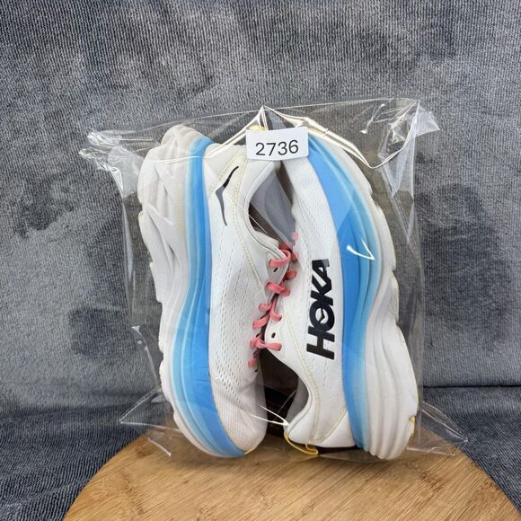 Hoka One One Bondi 8 Shoes Womens Size 8.5 White Blue Running Cushion Sneakers - Picture 11 of 11